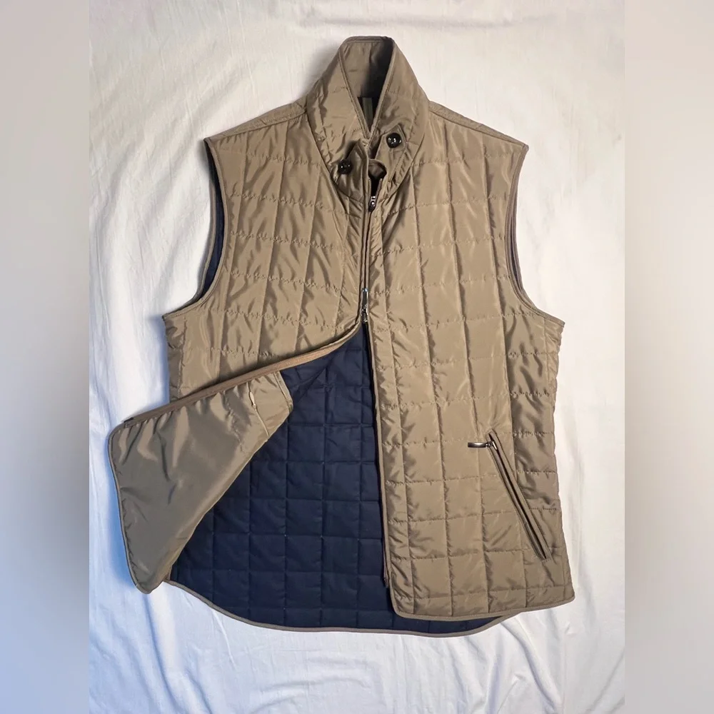 St. Croix Quilted Vest Mens Small Navy Khaki Made in Italy